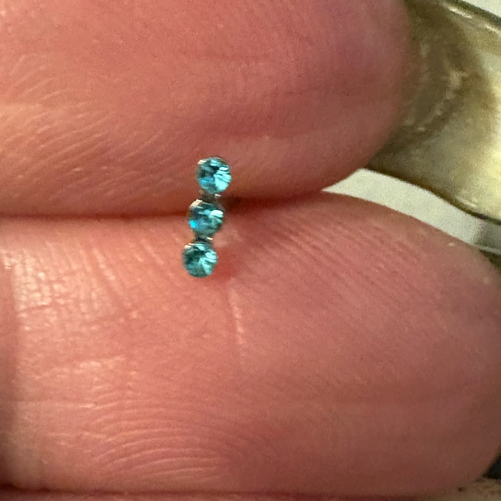 Nose Ring- 20 G Stainless Steel Blue Sapphire Like 3 Stones Nose Stud
